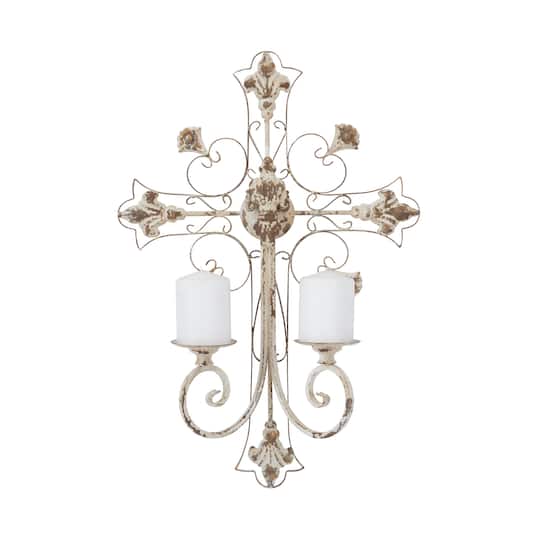 White Iron French Country Wall Sconce, 24" x 17" x 5"